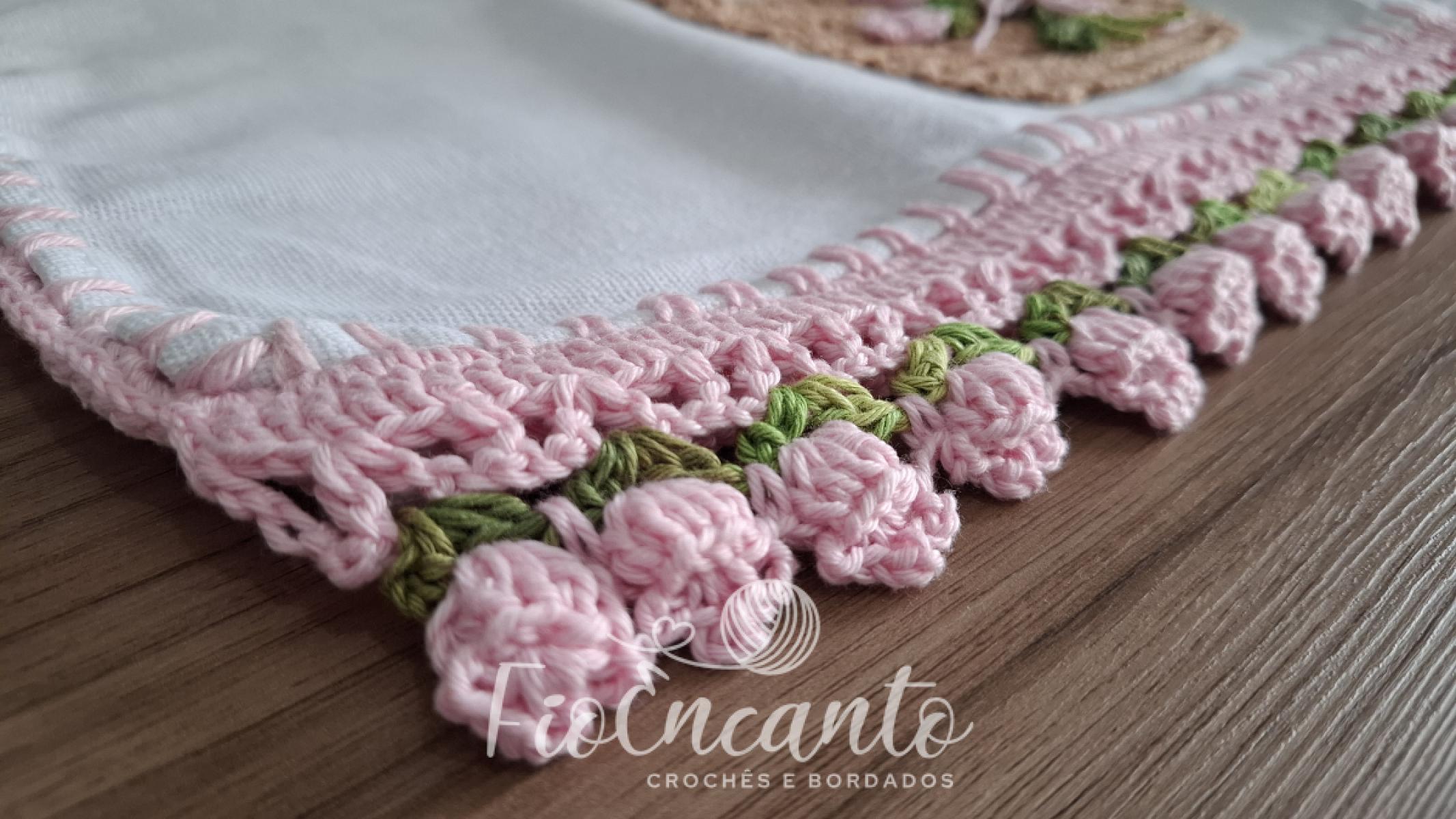 Pano de Copa Barrado em Crochê – Tulipa Rosa | Artesanal Delicado para Cozinha — foto 2