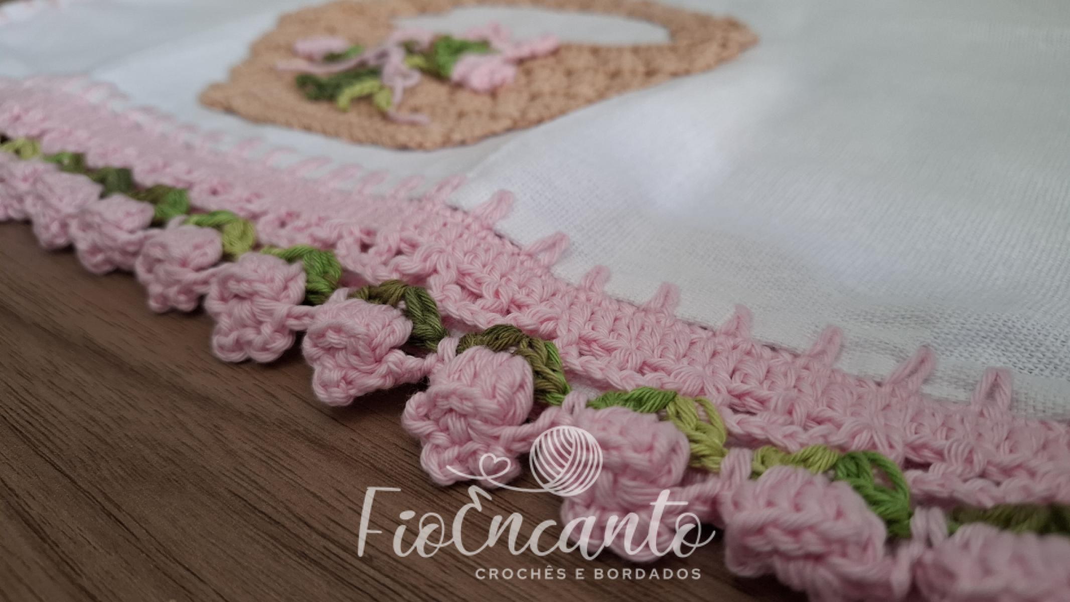 Pano de Copa Barrado em Crochê – Tulipa Rosa | Artesanal Delicado para Cozinha — foto 4