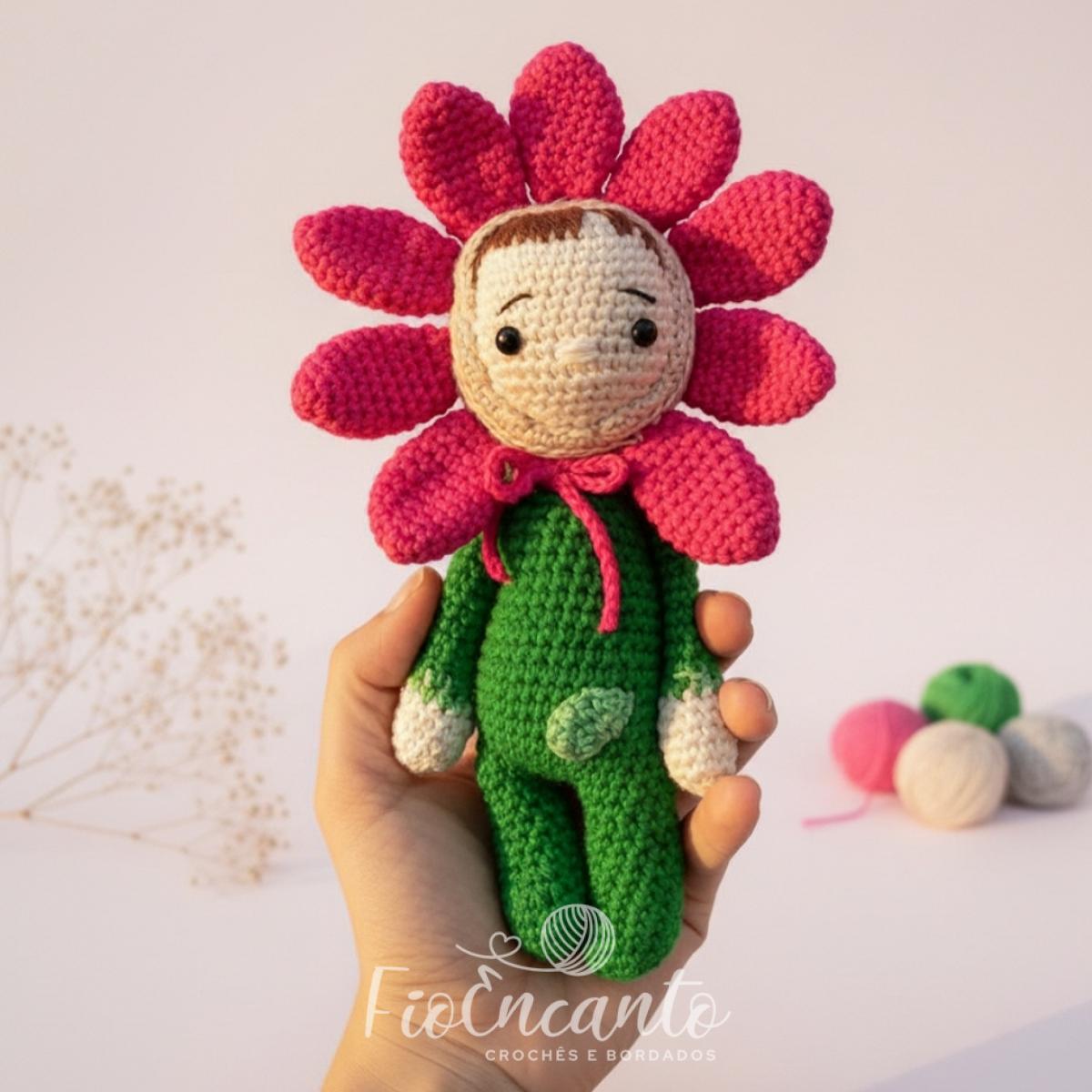 Menina Florzinha Pink Amigurumi – Boneca em Crochê Feita à Mão — foto 1