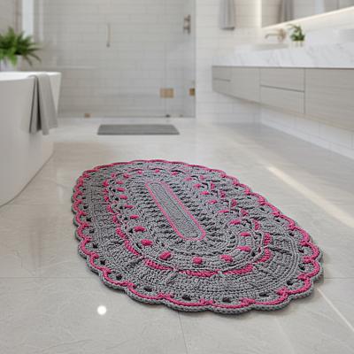 Tapete Oval em Crochê Artesanal – Cinza e Pink Feito à Mão
