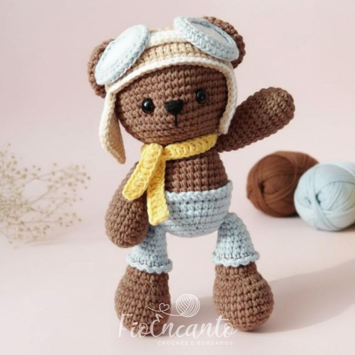 Ursinho Aviador Amigurumi – Boneco em Crochê Artesanal Feito à Mão — foto 1