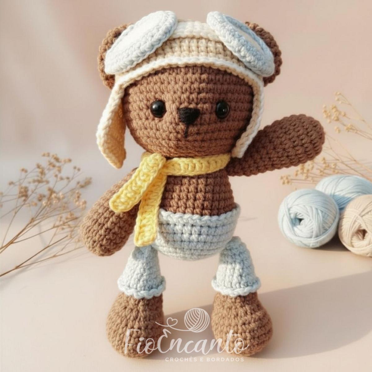 Ursinho Aviador Amigurumi – Boneco em Crochê Artesanal Feito à Mão — foto 2