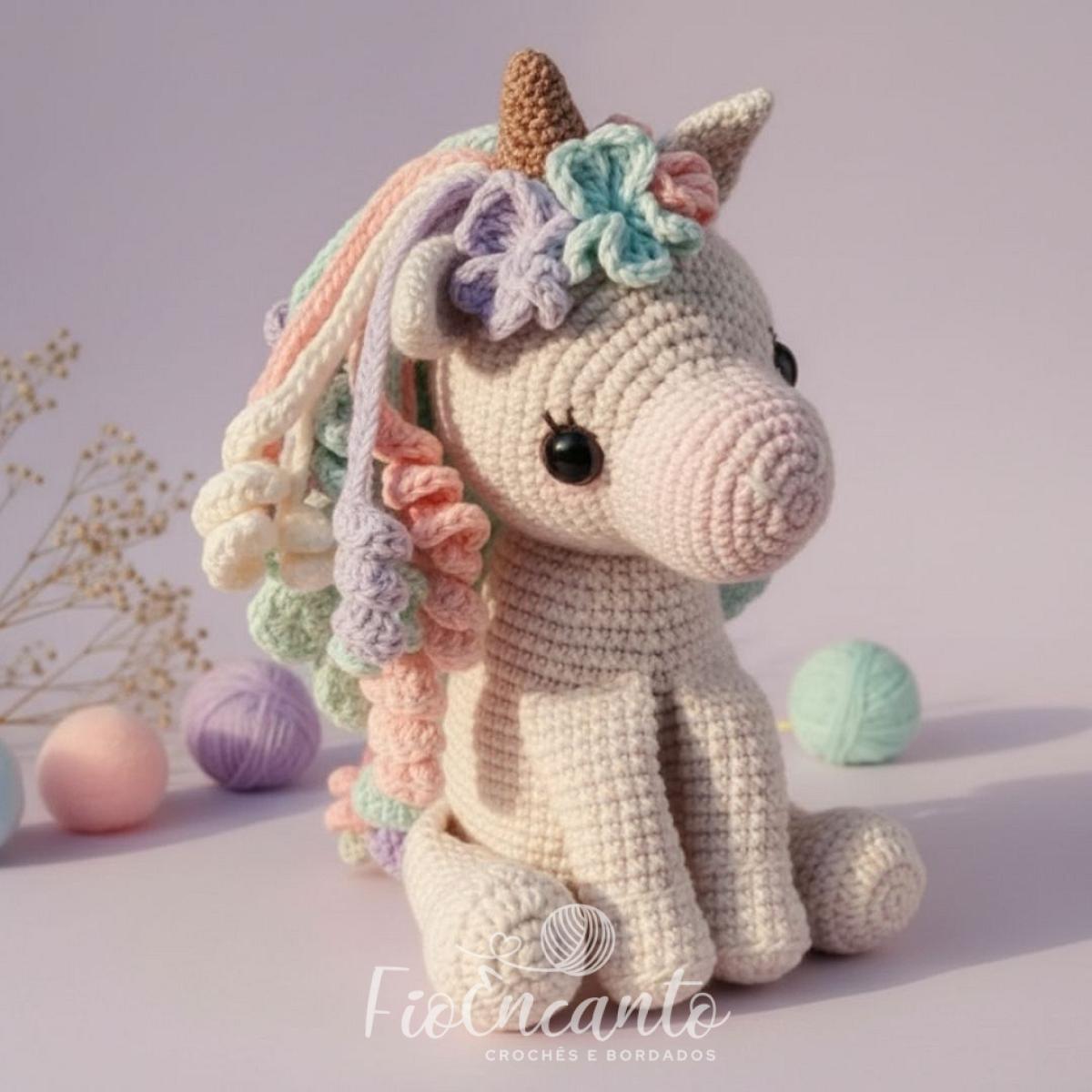 Poney Unicórnio Alado Amigurumi – Pelúcia em Crochê com Juba Arco-Íris Feita à Mão — foto 1