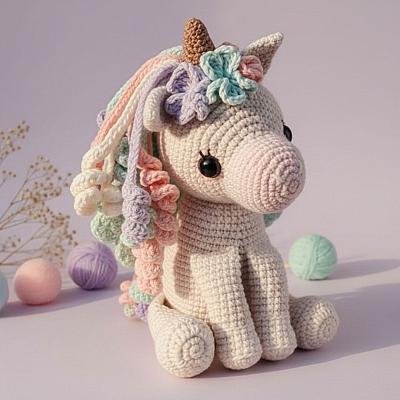 Poney Unicórnio Alado Amigurumi – Pelúcia em Crochê com Juba Arco-Íris Feita à Mão
