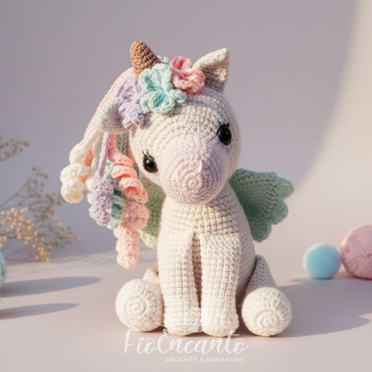 Poney Unicórnio Alado Amigurumi – Pelúcia em Crochê com Juba Arco-Íris Feita à Mão — foto 2