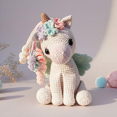 Poney Unicórnio Alado Amigurumi – Pelúcia em Crochê com Juba Arco-Íris Feita à Mão - foto 2