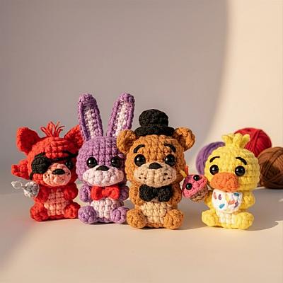 Chaveiros Amigurumi FNAF – Freddy, Bonnie, Chica e Foxy