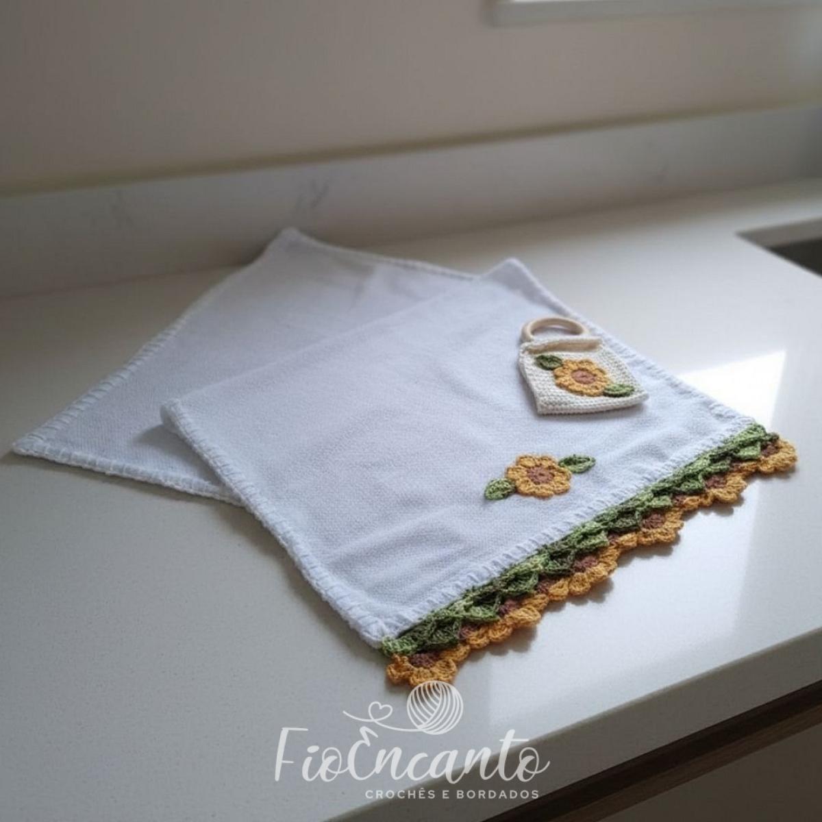 Pano de Copa Girassol Encantado: Toque Artesanal de Sol e Cor para sua Cozinha — foto 1