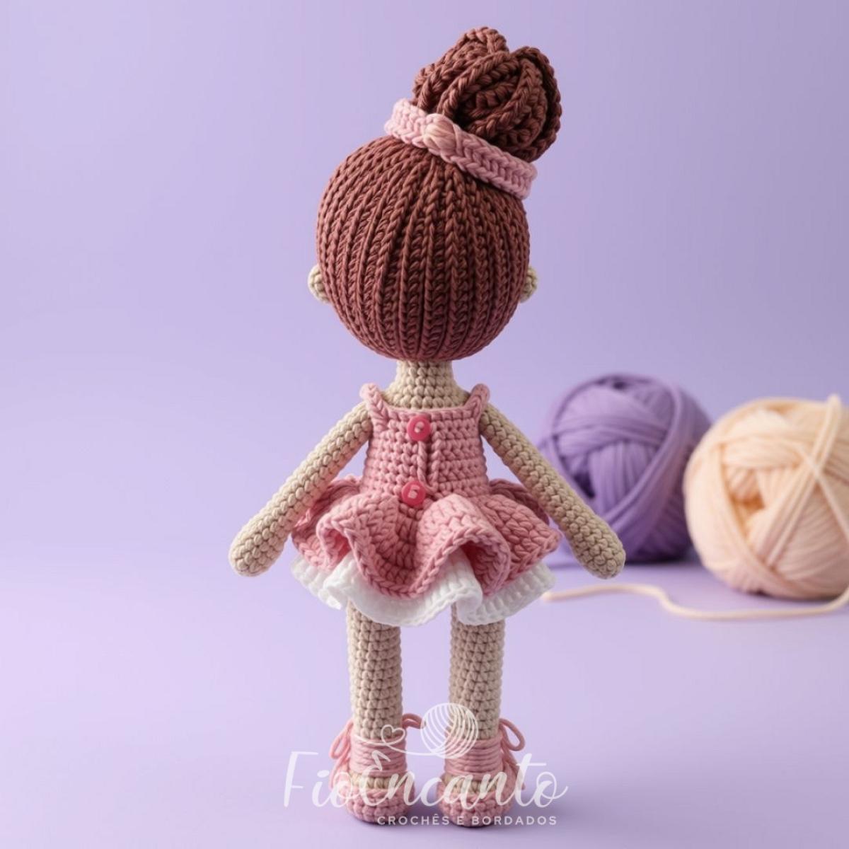Boneca Bailarina Amigurumi com Vestido Rosa e Sapatilhas Delicadas 30cm — foto 4
