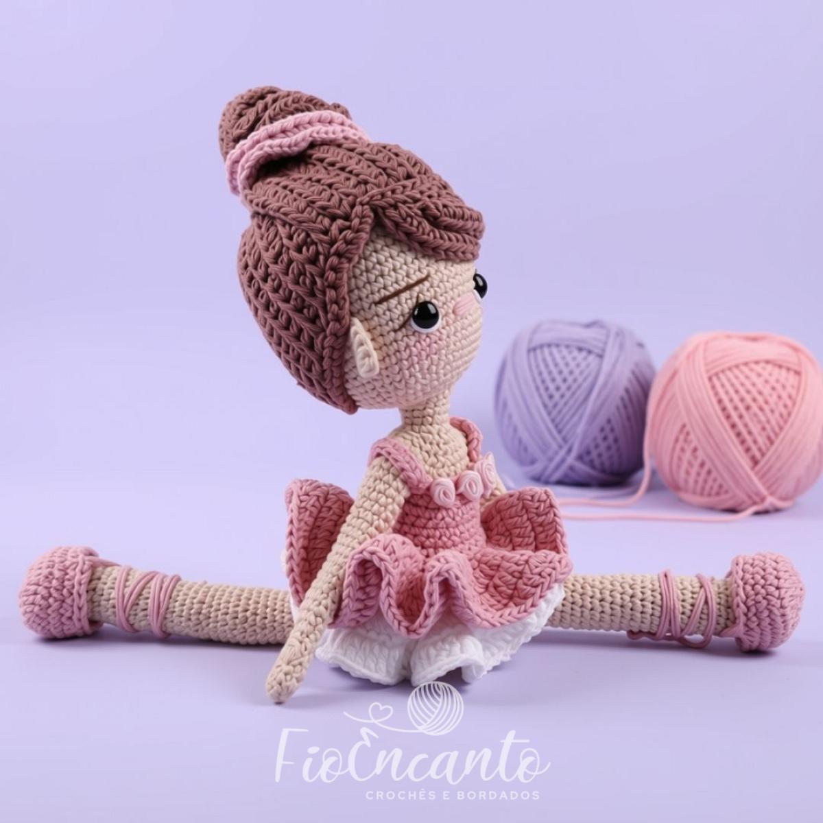 Boneca Bailarina Amigurumi com Vestido Rosa e Sapatilhas Delicadas 30cm — foto 2