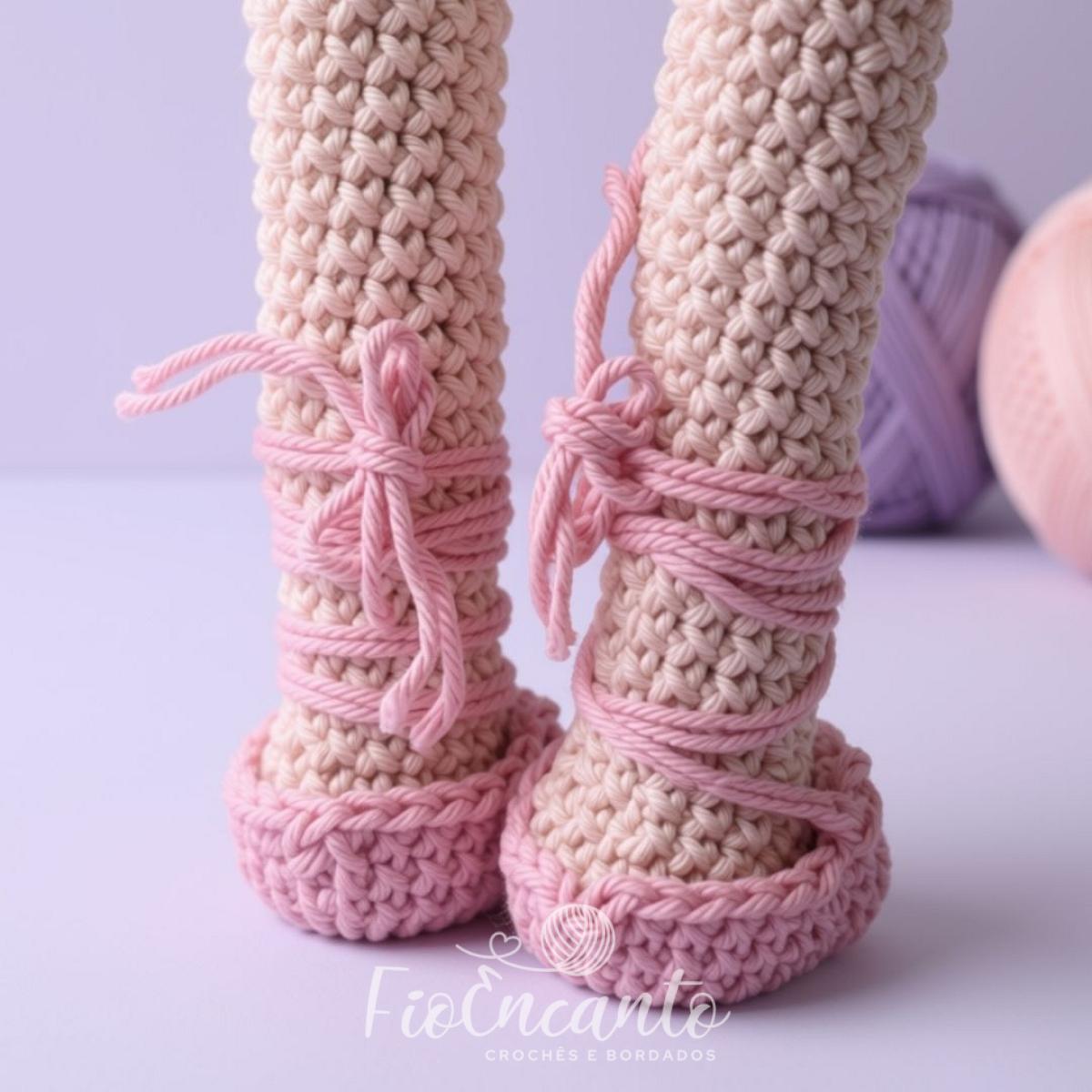 Boneca Bailarina Amigurumi com Vestido Rosa e Sapatilhas Delicadas 30cm — foto 5
