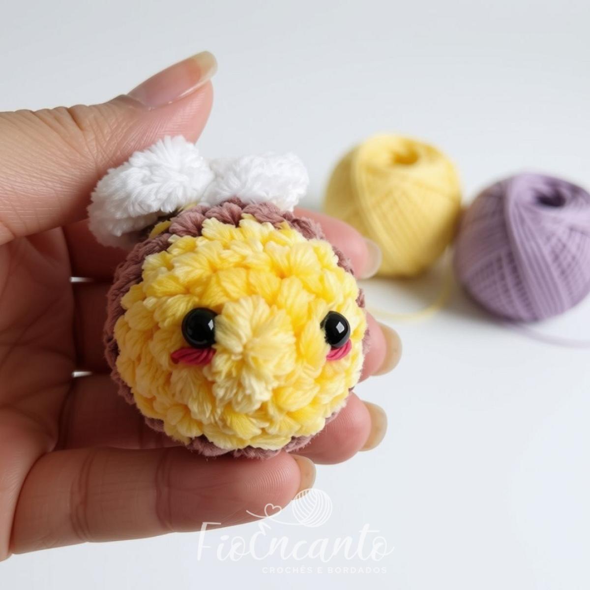 Chaveiro Abelinha Amigurumi em Fio Pelúcia Super Macio e Delicado 6cm — foto 3