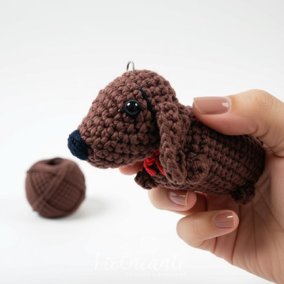 Chaveiro Cachorrinho Salsicha Amigurumi Fofinho 12cm Artesanal | Fio Encanto — foto 4