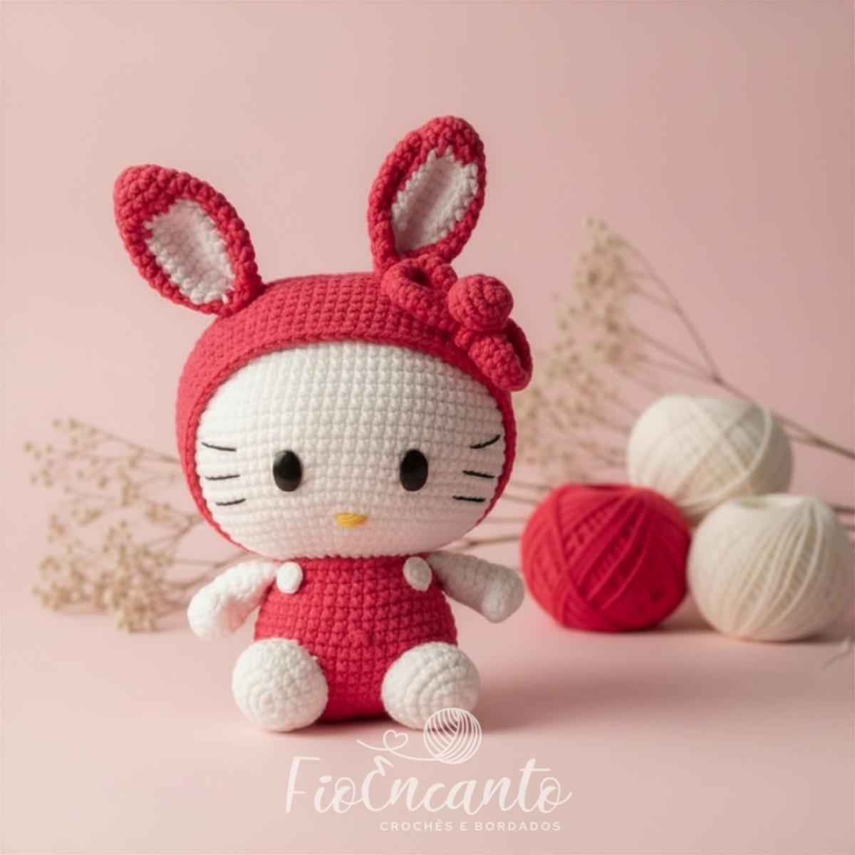 Hello Kitty Coelha Amigurumi – Boneca em Crochê Feita à Mão — foto 1