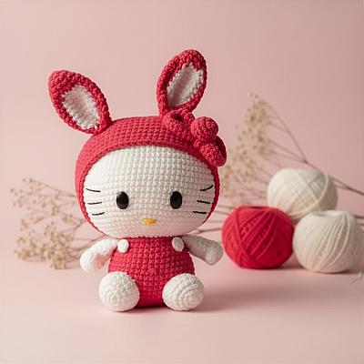 Hello Kitty Coelha Amigurumi – Boneca em Crochê Feita à Mão
