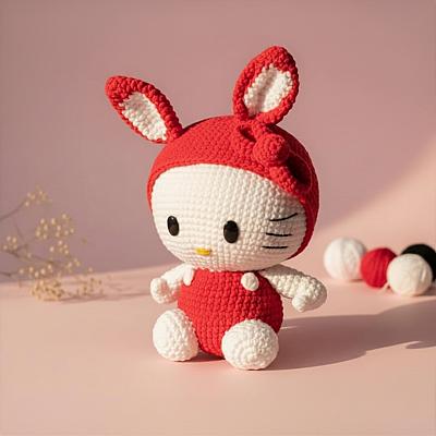 Hello Kitty Coelha Amigurumi – Boneca em Crochê Feita à Mão - foto 2